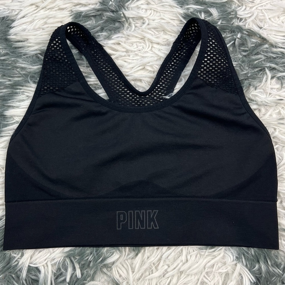 Pink Sport Women's Black Racerback Seamless Lightly Lined Sports Bra Size Small